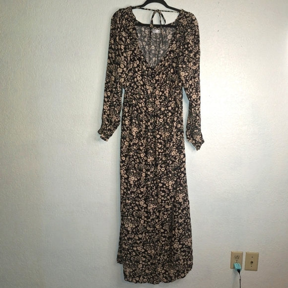 Sonoma Floral Maxi Dress MATERNITY Large Black with Tan Flowers - Picture 1 of 11